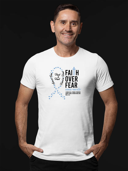 Faith Over Fear Little Hearts Ribbon Prostrate Cancer White