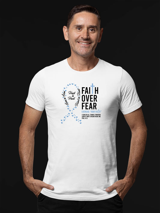 Faith Over Fear Little Hearts Ribbon Prostrate Cancer White