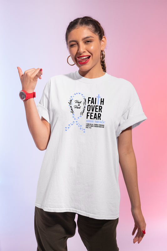 Faith Over Fear Little Hearts Ribbon Stomach Cancer White