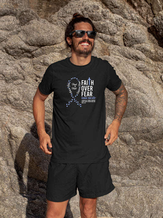 Faith Over Fear Little Hearts Ribbon Stomach Cancer Black
