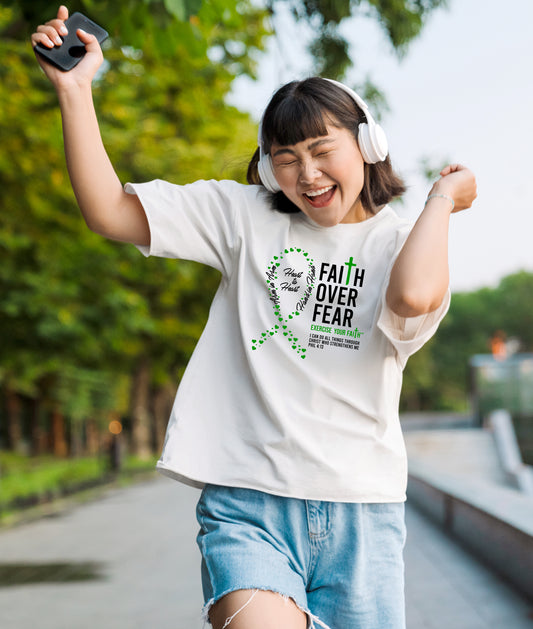 Faith Over Fear Little Hearts Ribbon Liver Cancer White