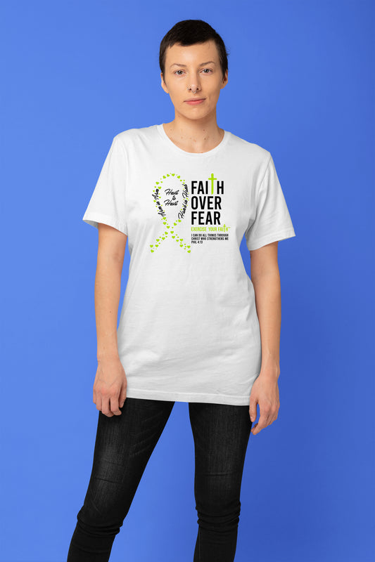 Faith Over Fear Little Hearts Ribbon Lymphoma Cancer White