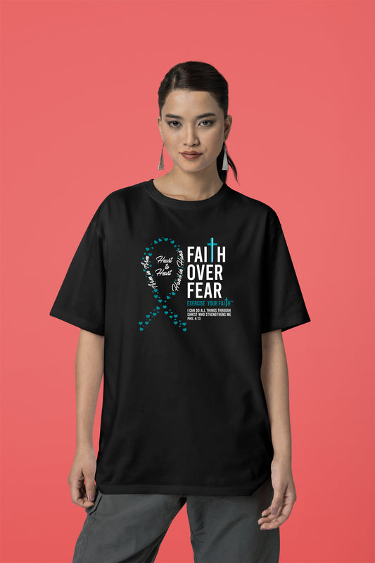 Faith Over Fear Little Hearts Ribbon Cervical Cancer Black