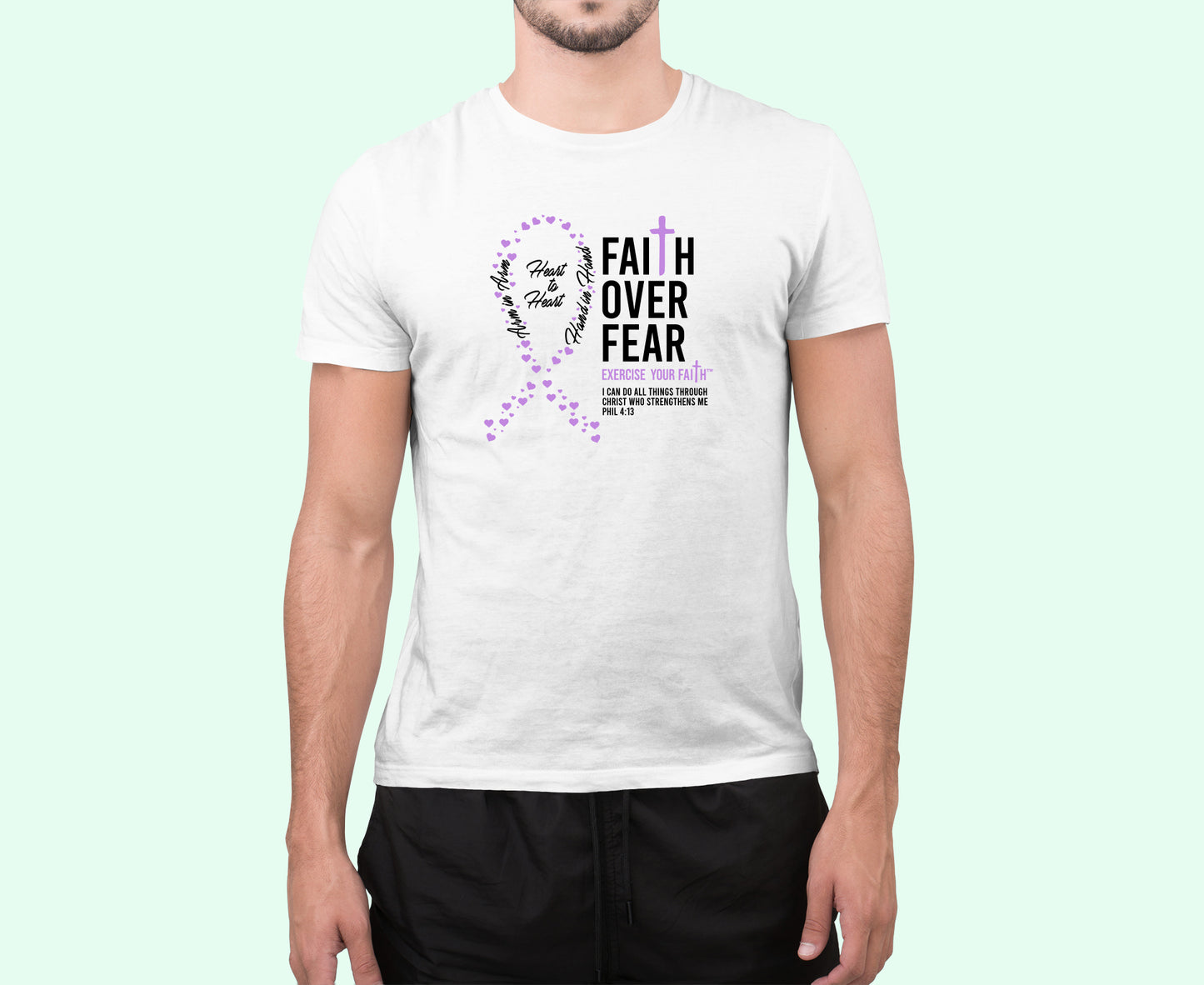 Faith Over Fear Little Hearts Ribbon All Cancers White