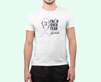 Faith Over Fear Little Hearts Ribbon All Cancers White