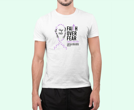 Faith Over Fear Little Hearts Ribbon All Cancers White
