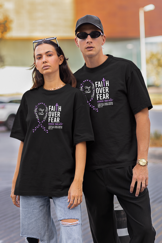 Faith Over Fear Little Hearts Ribbon All Cancers White