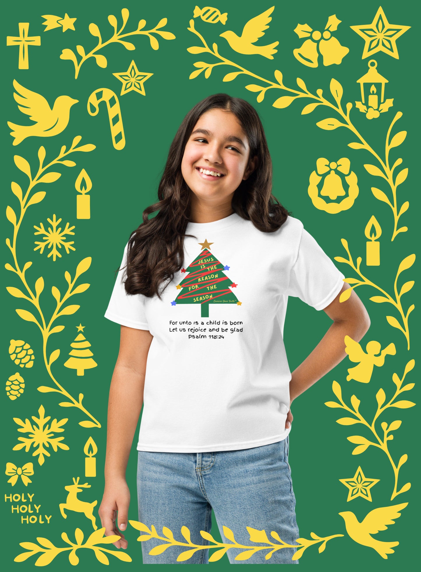EYF Christian T-shirt, Christmas Jesus is the reason tree Youth