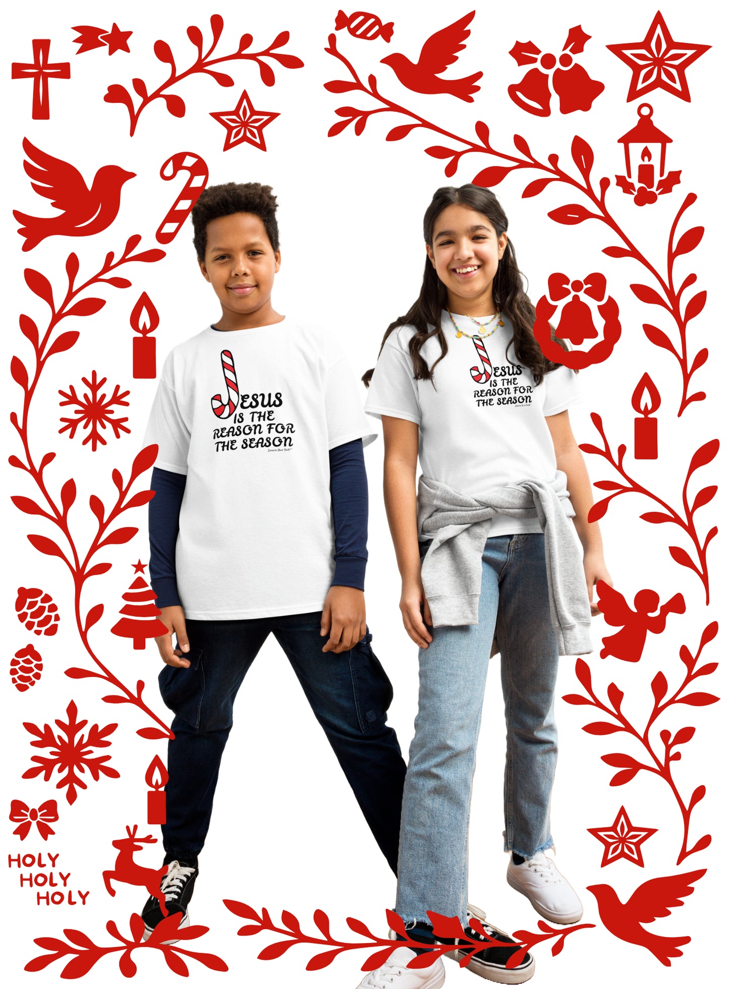 EYF Christian Candy cane T-shirt, Christmas Jesus is the reason gift Youth