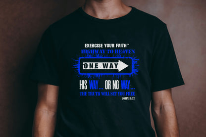 Highway to Heaven - Follow Blue This Way Black T-shirt