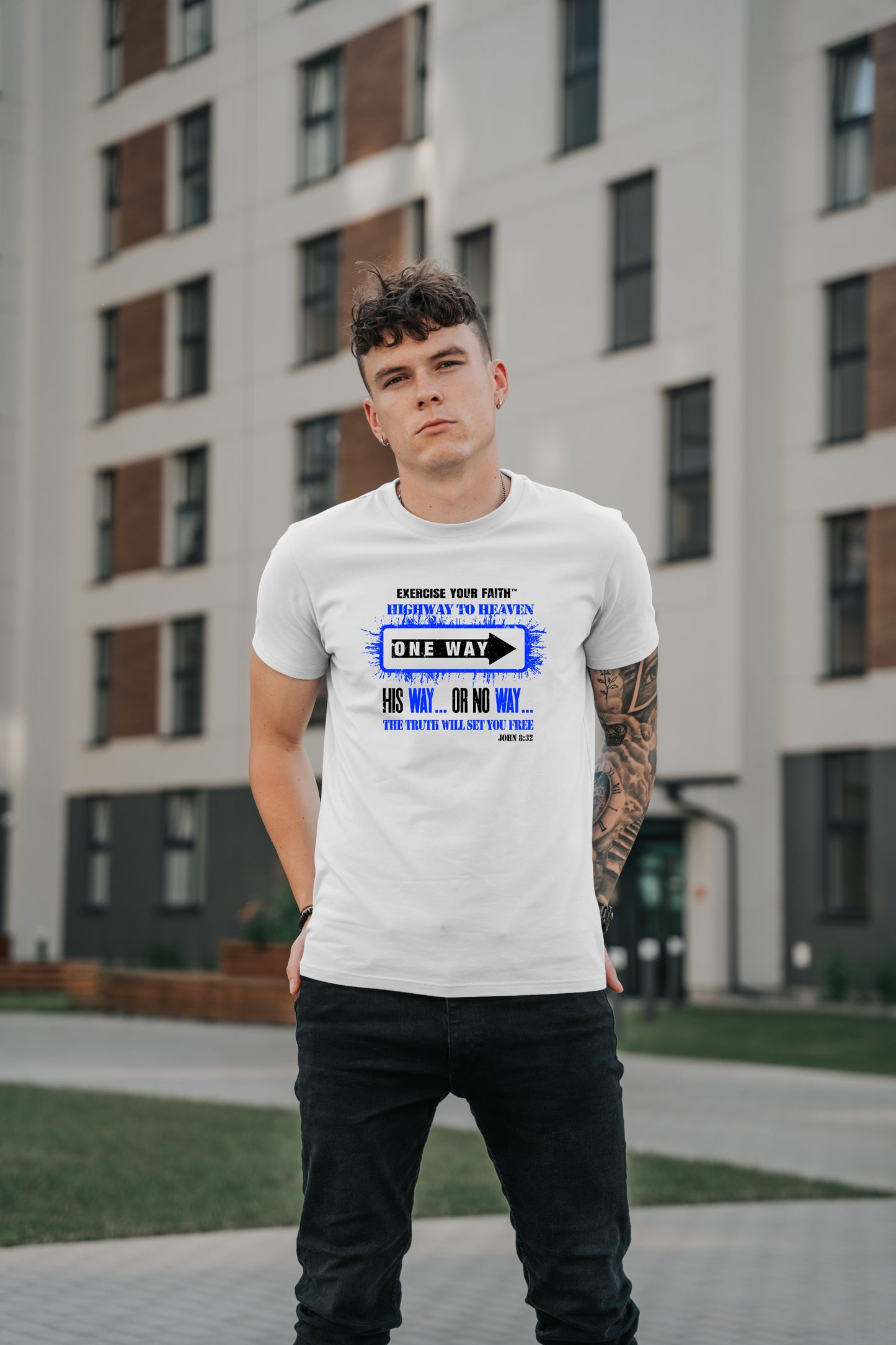 Highway to Heaven - Follow Blue This Way White T-shirt