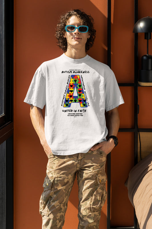 Autism Awareness Letter A united in faith Autism Awareness T-shirt White