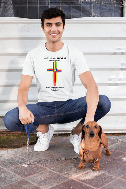Autism Awareness Accept One Another Cross T-shirt White