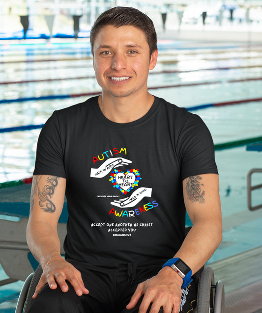 Autism Awareness Hands Embracing Heart T-shirt Black