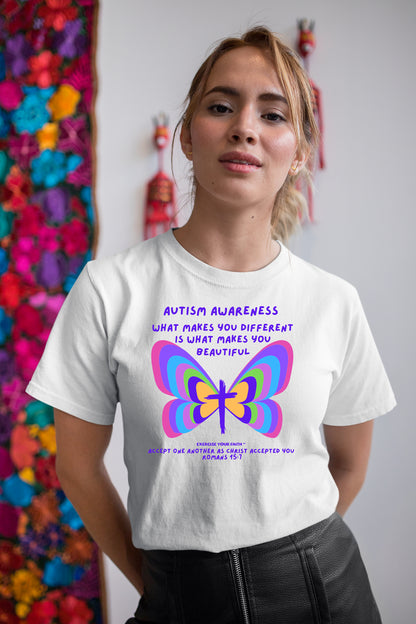 Autism Awareness What Makes You Beautiful Butterfly White