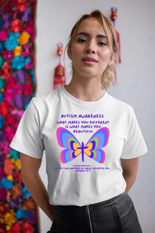 Autism Awareness What Makes You Beautiful Butterfly White