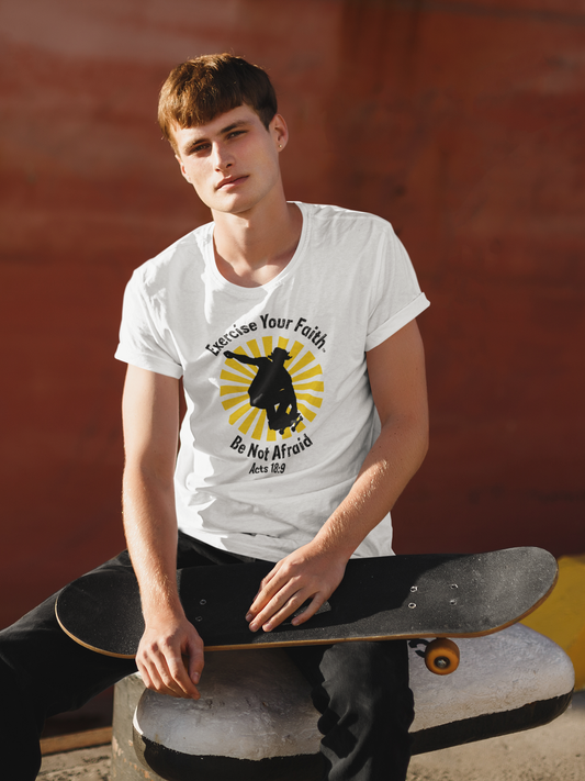 Exercise Your Faith™ White Circle Skateboarder