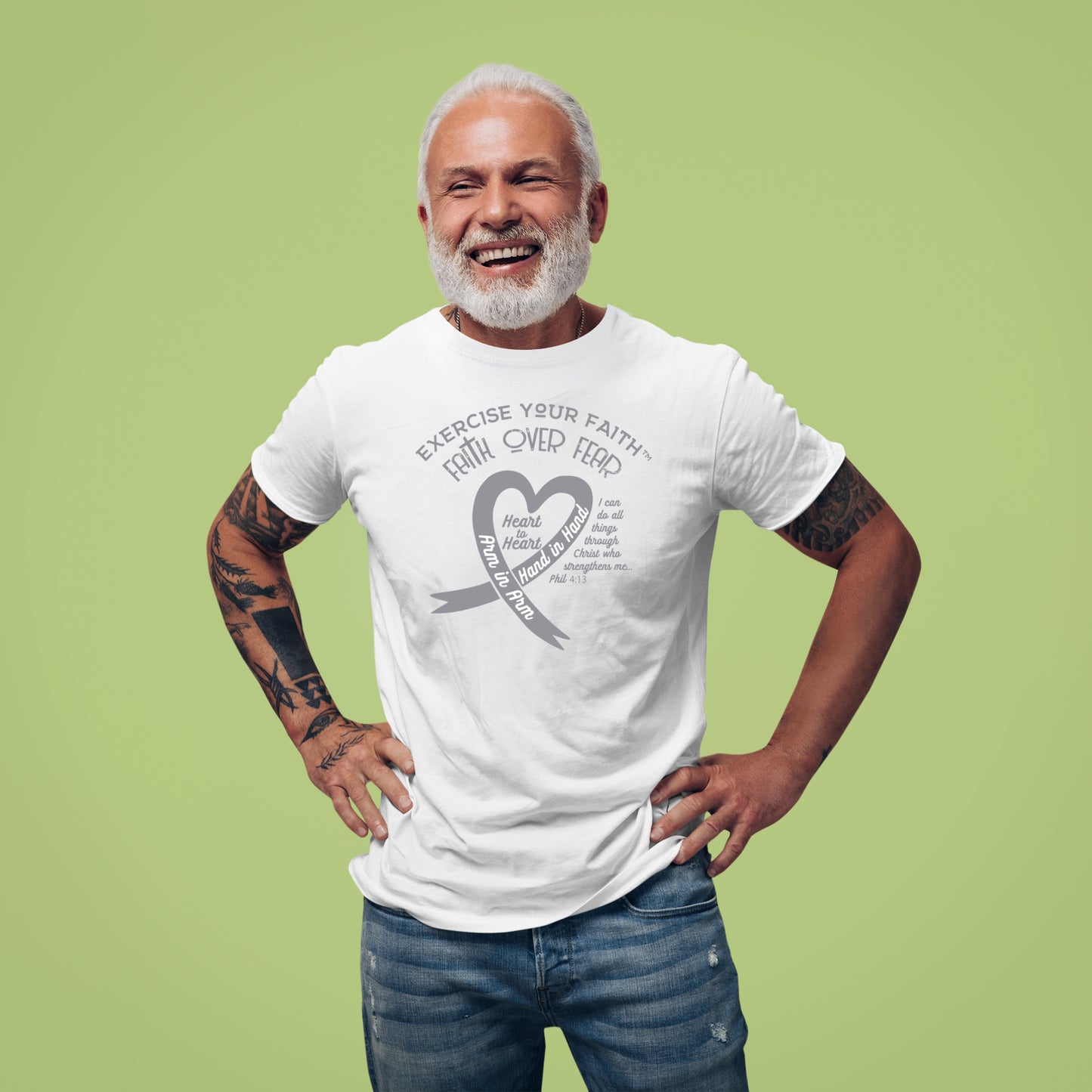 Exercise Your Faith Brain Cancer Ribbon Heart White