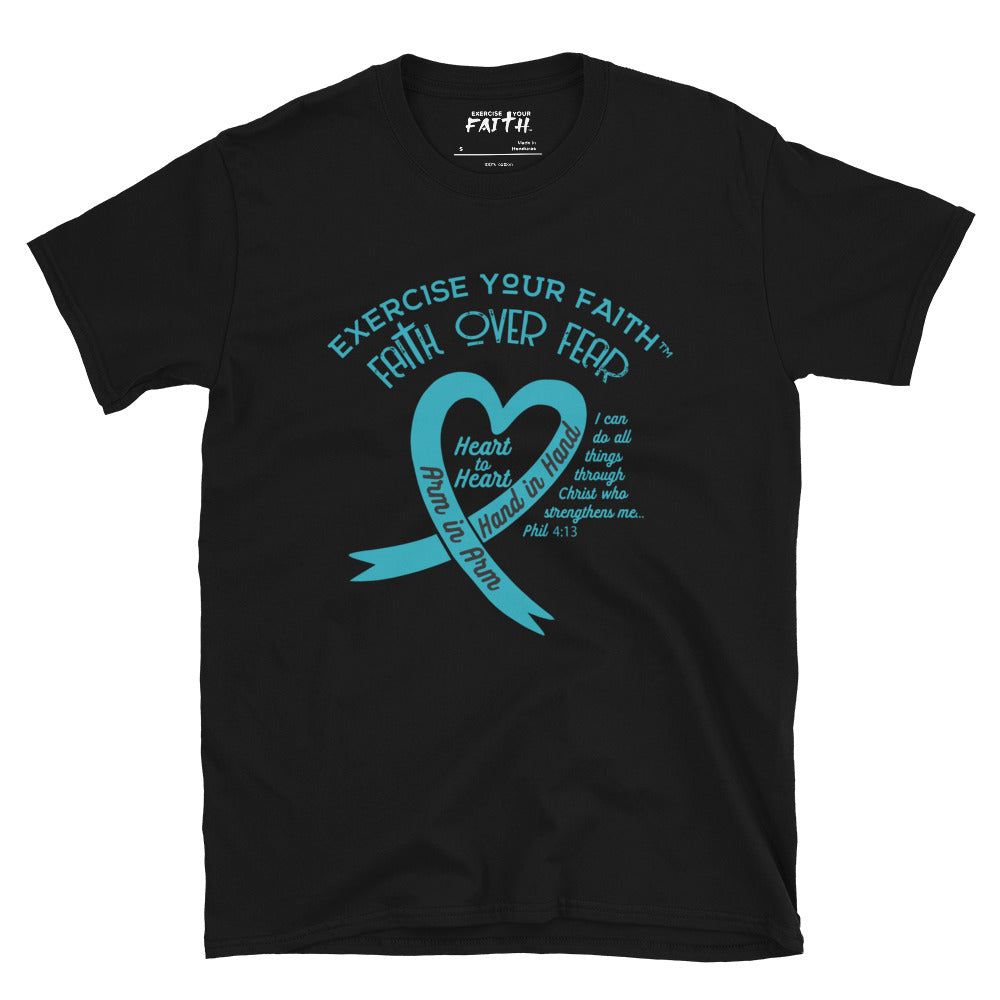 Exercise Your Faith Ovarian Cancer Ribbon Heart Black