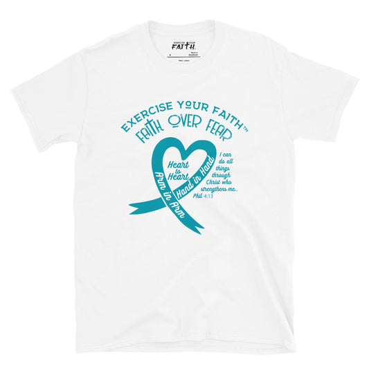 Exercise Your Faith Ovarian Cancer Ribbon Heart White