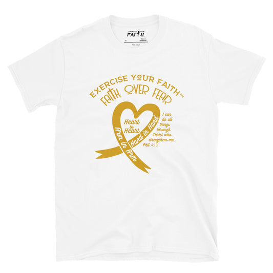 Exercise Your Faith Childhood Cancer Ribbon Heart White