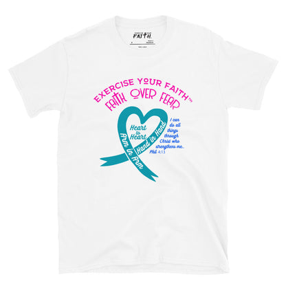 Exercise Your Faith Thyroid Cancer Ribbon Heart White