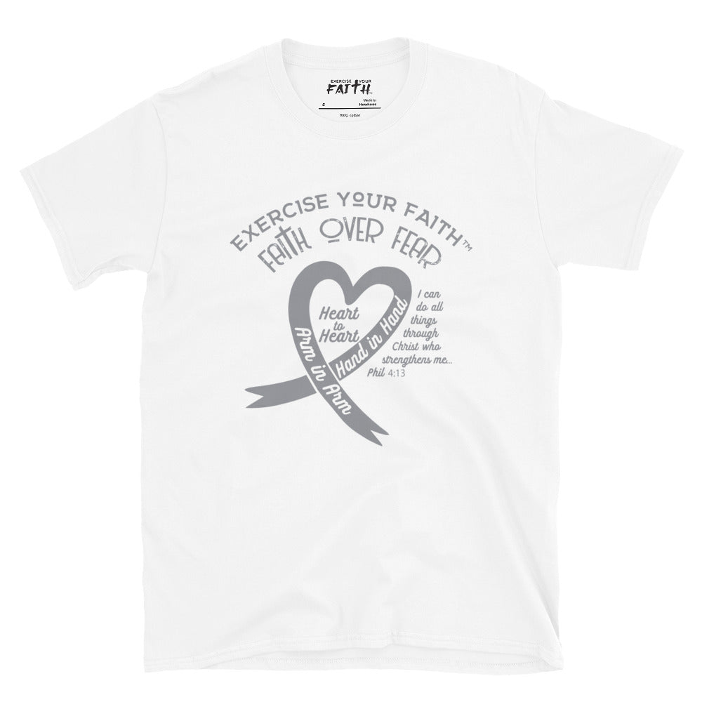 Exercise Your Faith Brain Cancer Ribbon Heart White