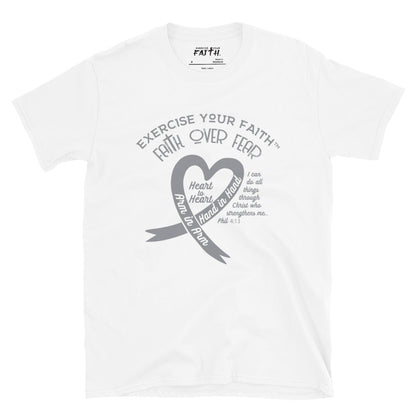 Exercise Your Faith Brain Cancer Ribbon Heart White