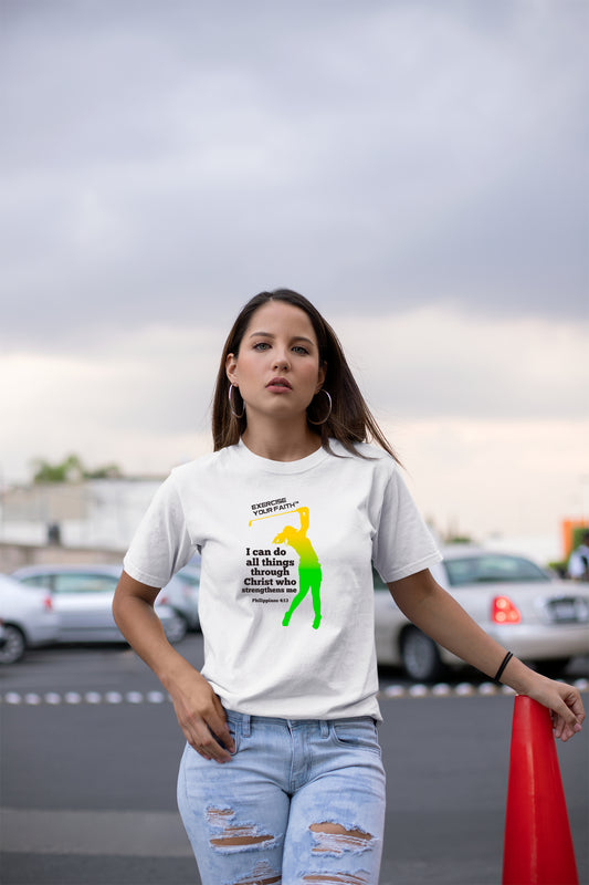 Exercise your Faith - Female Golfer White