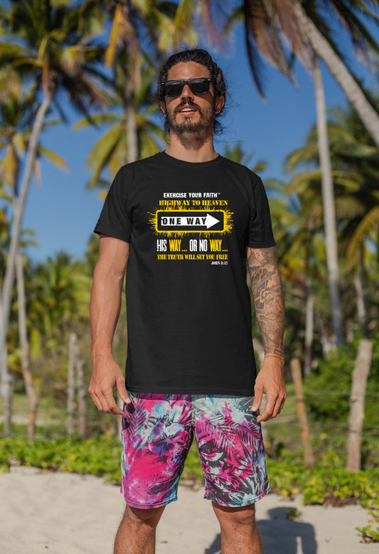 Highway to Heaven - Follow Yellow This Way Black T-shirt